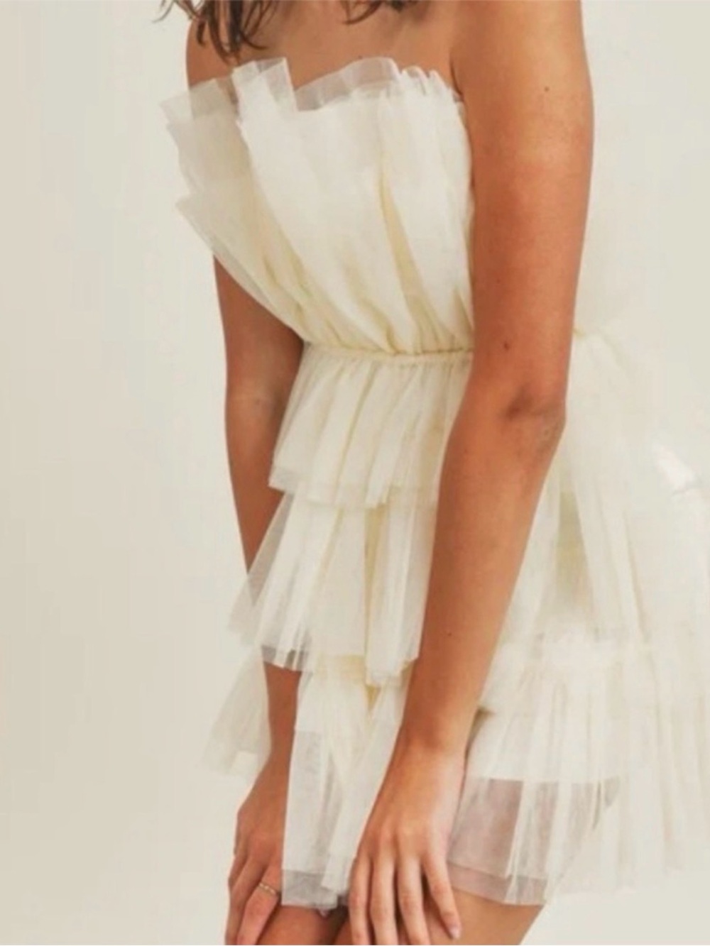MABLE | Strapless Tiered Tulle Mini Dress